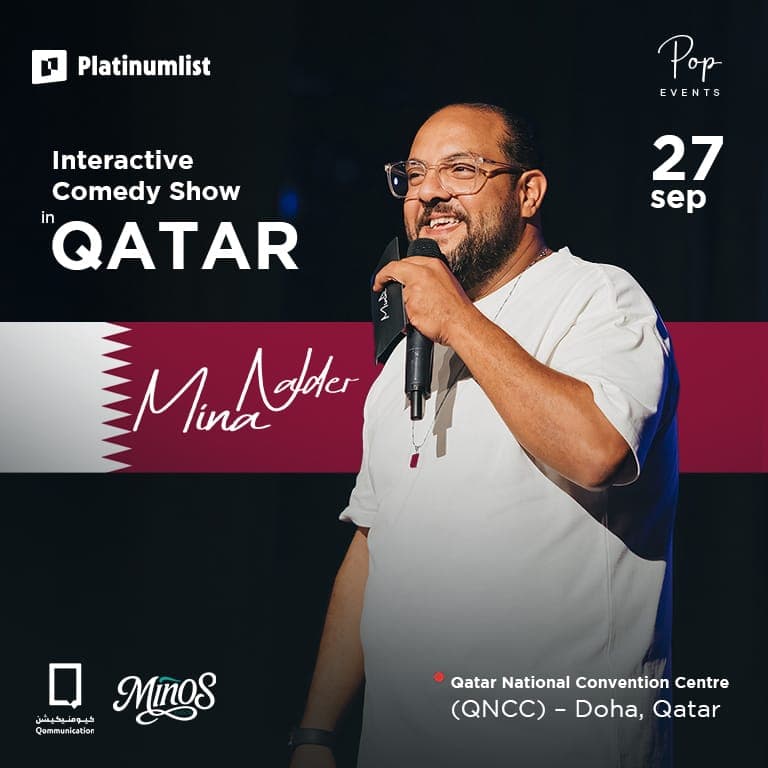 Event poster for Mina Nader Comedy Show at QNCC